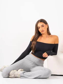 Women Ryderwear Ribbed Off houder ong eeve Top