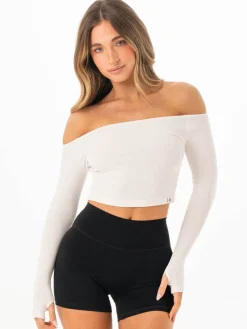 Women Ryderwear Ribbed Off houder ong eeve Top